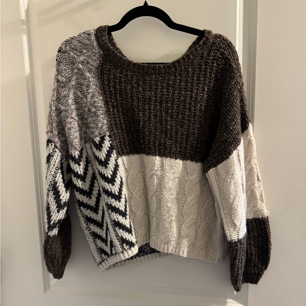 Dry Goods Gray and White Patchwork Sweater